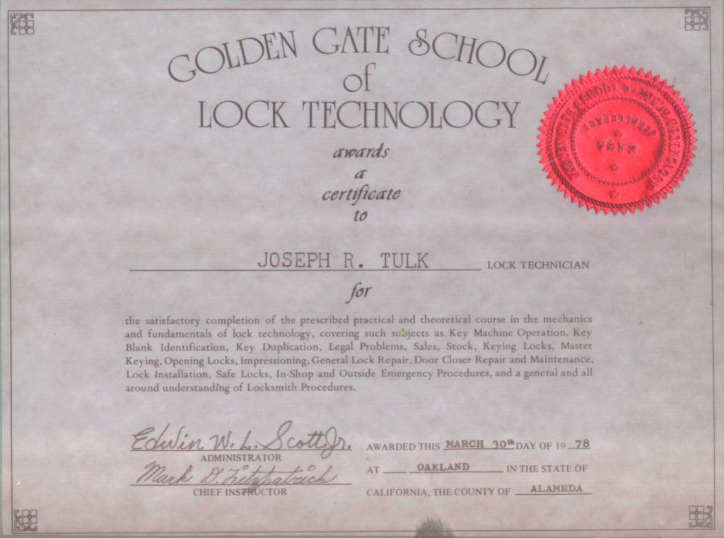 diploma of Joseph R. Tulk